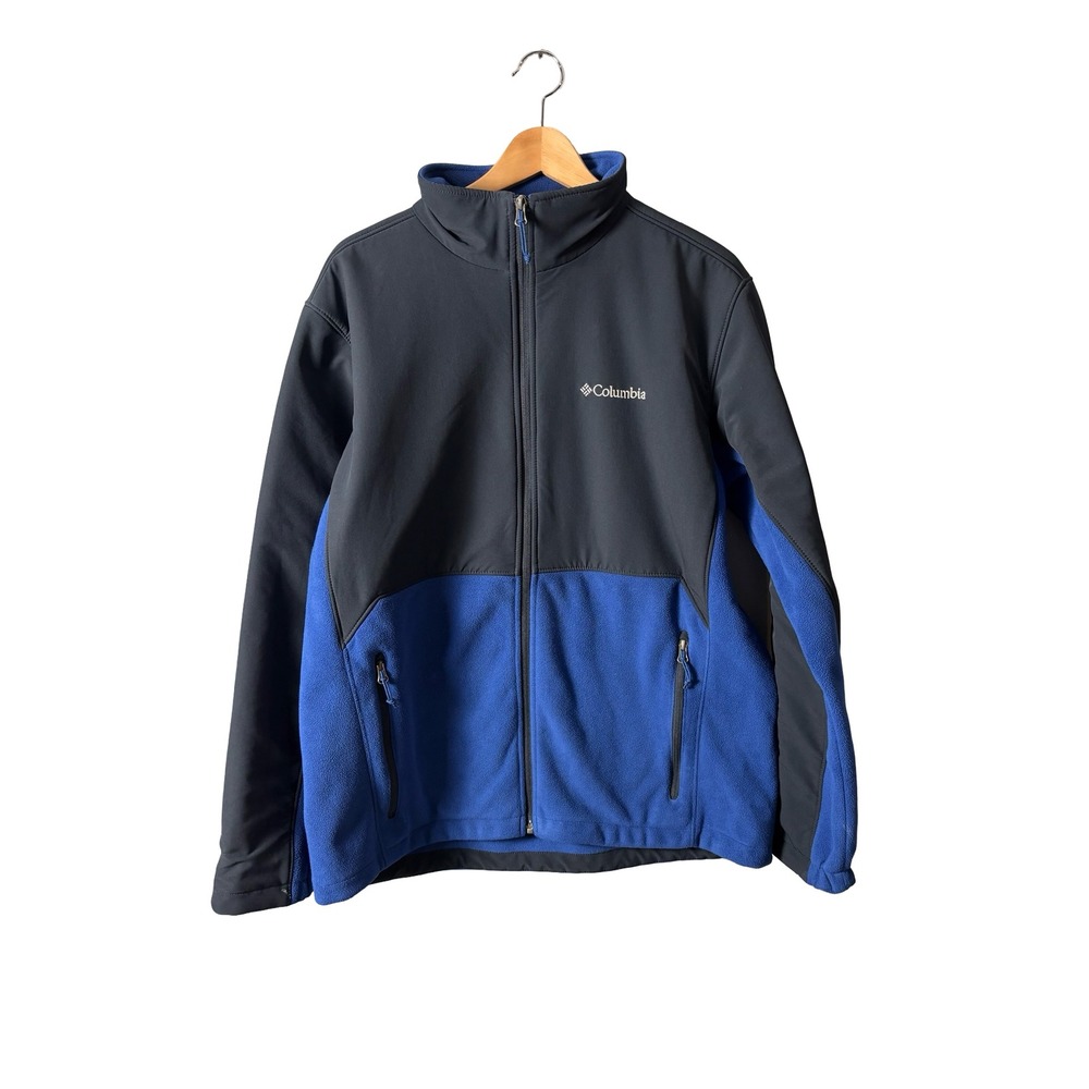 Columbia Mens Large Blue Black Colorblock Softshell Fleece Full Zip Jacket